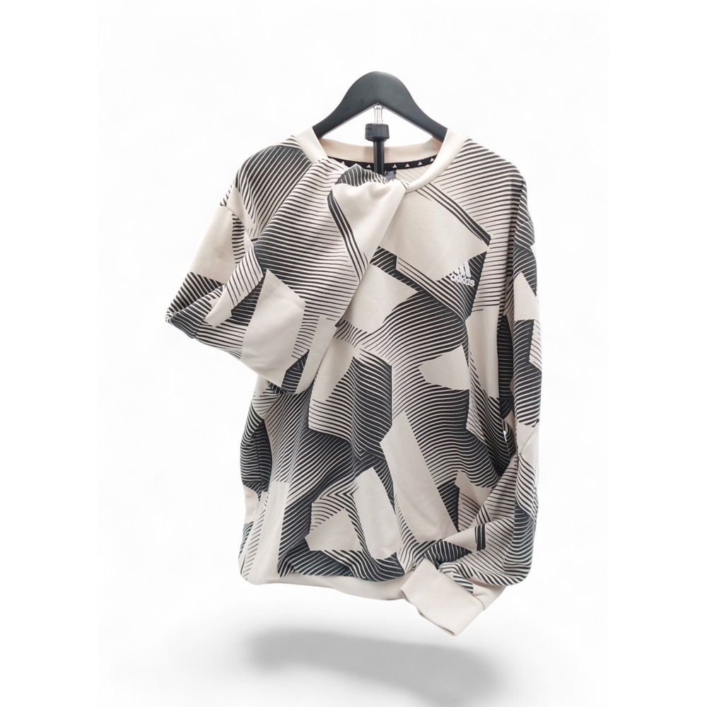 Adidas XL Beige Geometric Pattern Sweatshirt Ribbed Cuffs
